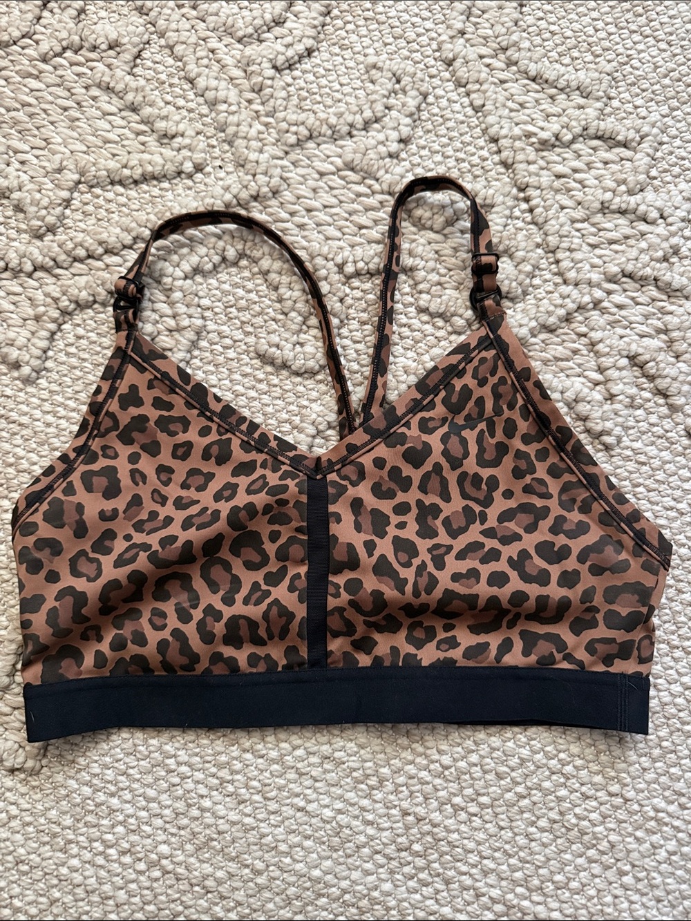 Nike Leopard Print Wireless Sports Bralette in Brown and Black
